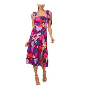 Adrianna Papell Floral Print Sleeveless Midi Dress With Tie Straps Womens Size 1